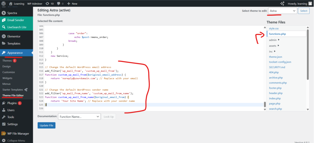 Change default WordPress email using code Change default WordPress email using code